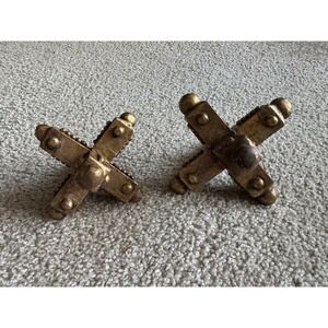 Pair of Decorative Gold Ceramic Jacks Sculptures Shelf Sitters Accent Decor